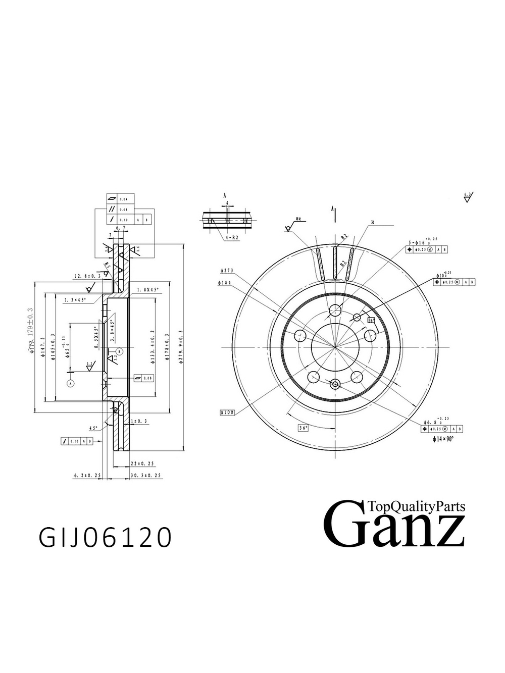 Диск тормозной передний с покрытием VW BORA GANZ GIJ06120