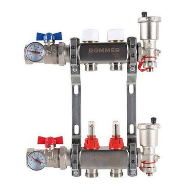Коллекторная группа для теплого пола ROMMER RMS1210 - 1" на 2 контура 3/4" EK