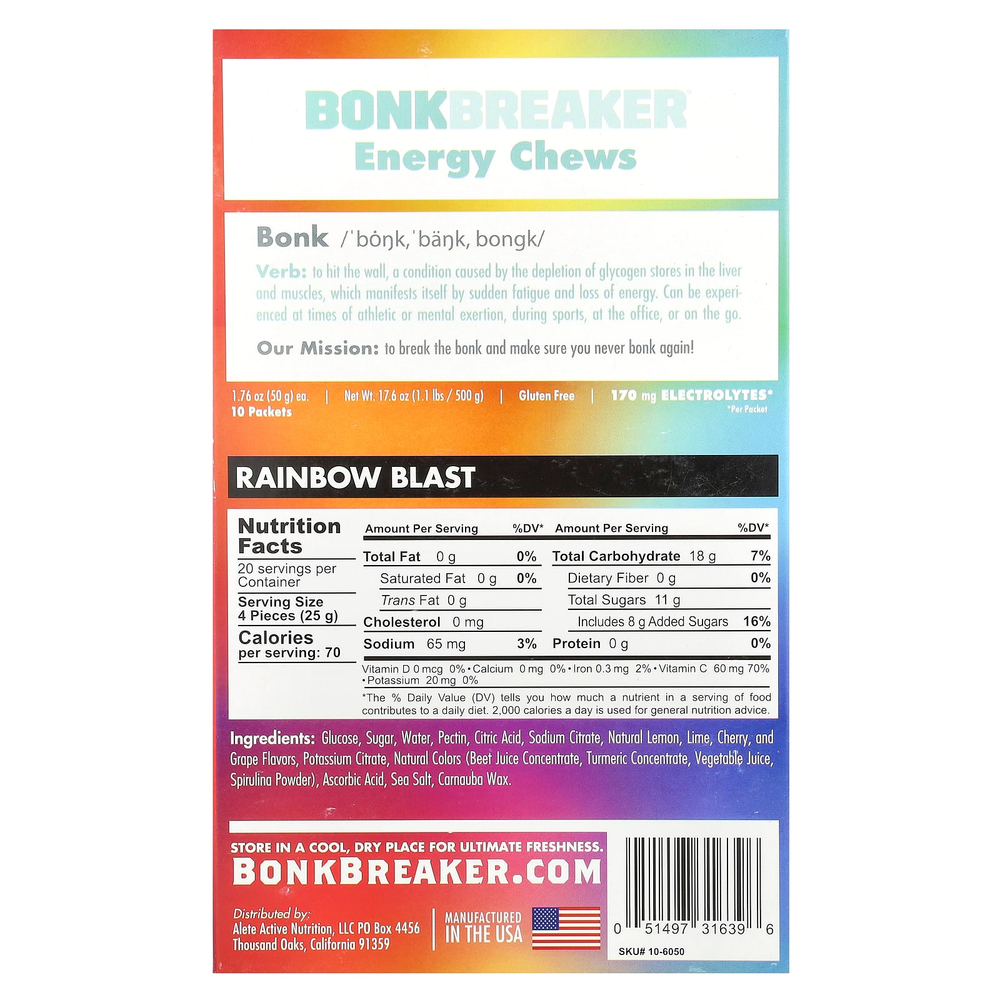 Bonk Breaker, Energy Chews, Rainbow Blast, 10 пакетиков по 50 г (1,76 унции)