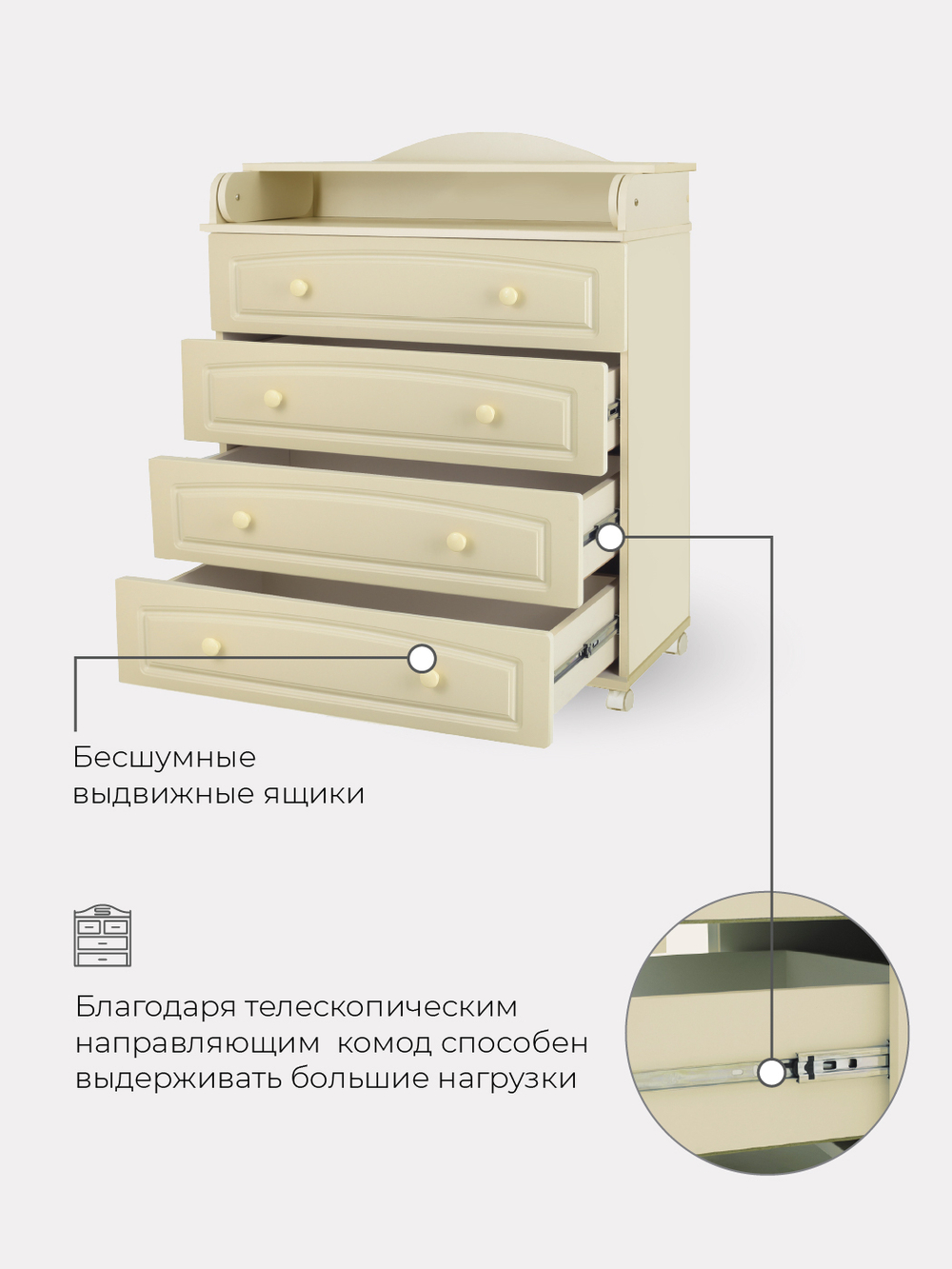 Комод "Ричард" 4 ящ. (арт.64) МДФ 800/4 (слоновая кость)