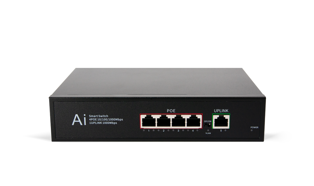 Коммутатор-свитч DPTEK DK1000, 4 порта RJ45 PoE 1Гбит/с, 1 порт Uplink 1Гбит/с