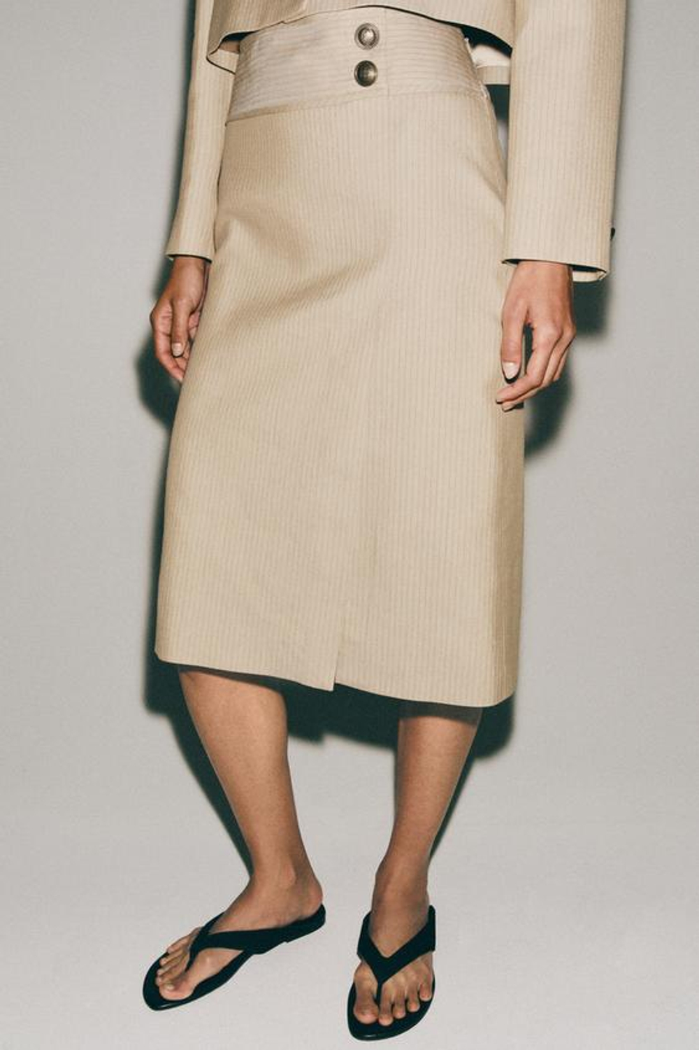 ZARA ЮБКА ПРЯМОГО КРОЯ В ПОЛОСКУ — ZW COLLECTION, БЕЖЕВЫЙ