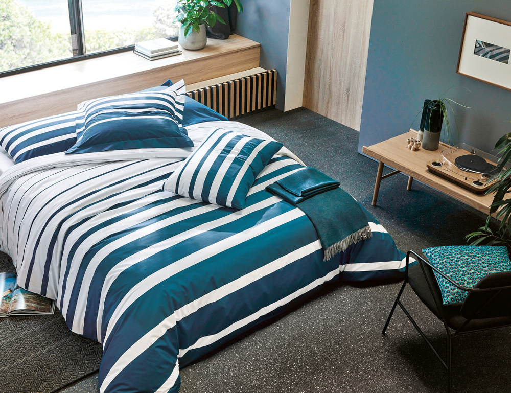 Постельное белье 2 спальное евро Blanc des Vosges Grand Large Bleu Paon