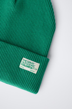 ZARA ТРИКОТАЖНАЯ ШАПКА В РУБЧИК С ЭТИКЕТКОЙ, ЗЕЛЕНЫЙ