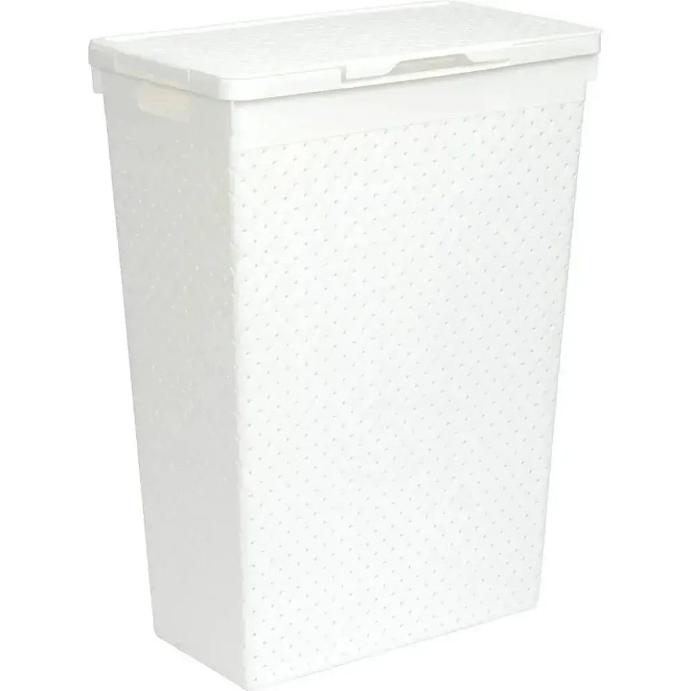 Корзина для белья Береста узкая с крышкой 50л (белый)
