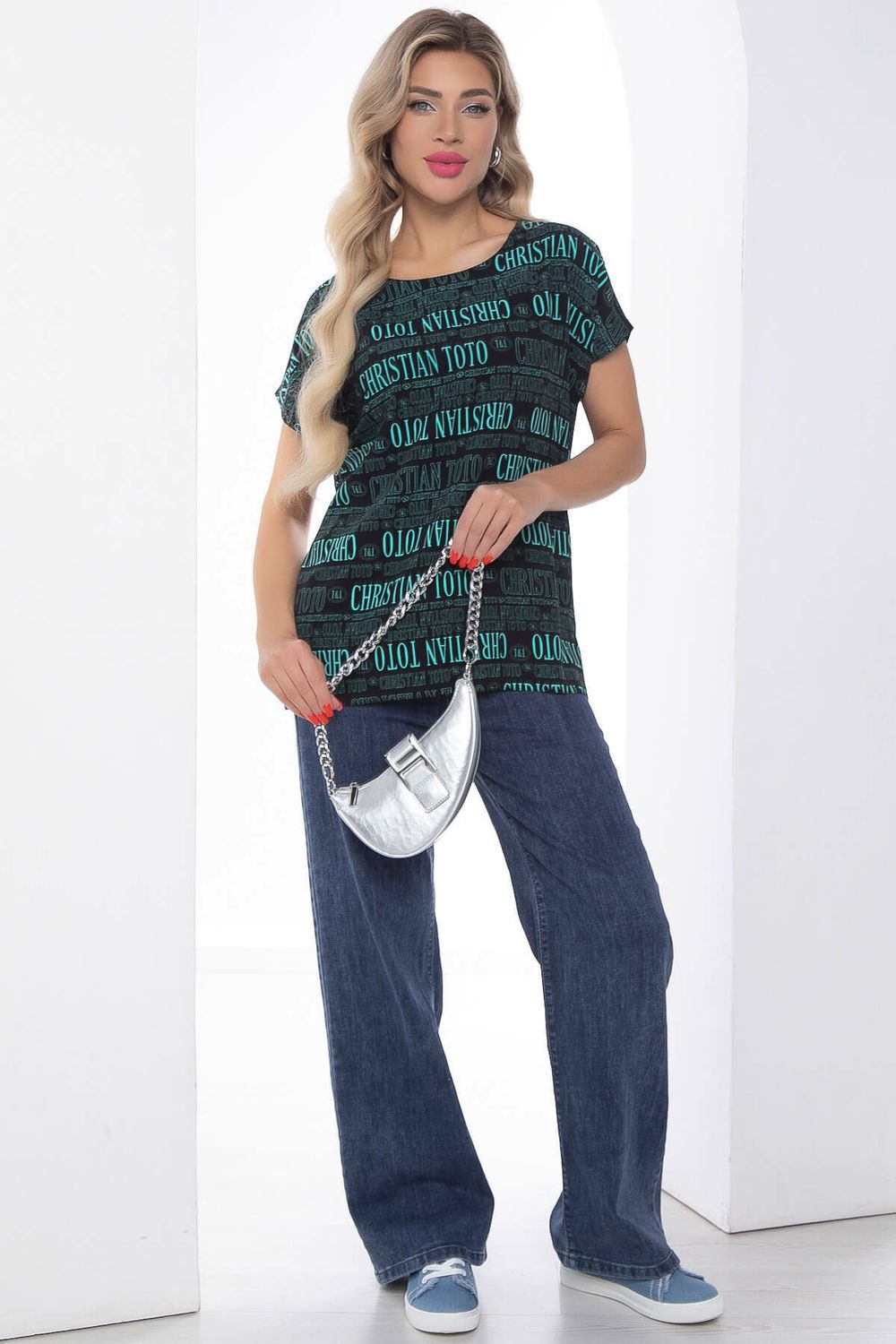 Блуза "Альбина" (черно-бирюзовая) Б8775 LT Collection