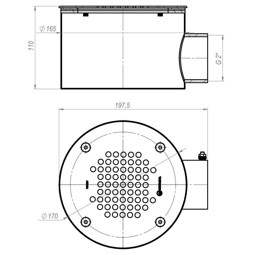 Донный слив под лайнер Aquaviva 2'', AISI 304 (D165 мм)
