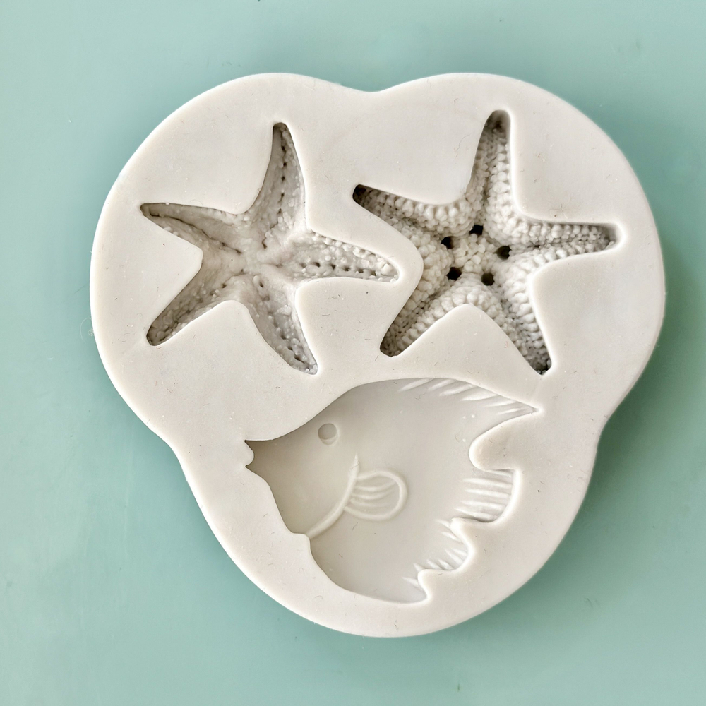 Молд силиконовый для творчества "Морские звезды и Рыбка" / форма для лепки из полимерной глины, пластилина, гипса, воска и мыла