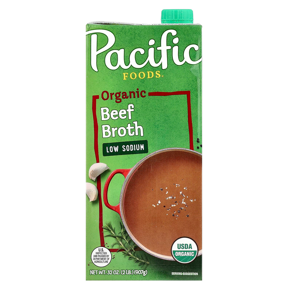 Pacific Foods, органический говяжий бульон, с низким содержанием натрия, 907 г (32 унции)