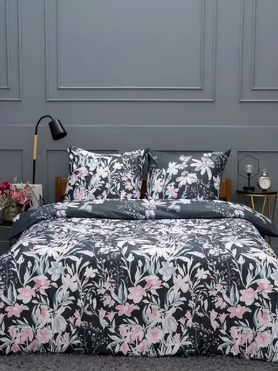 Постельное белье 1,5 креп Павлина Жанет Луговые цветы на черном