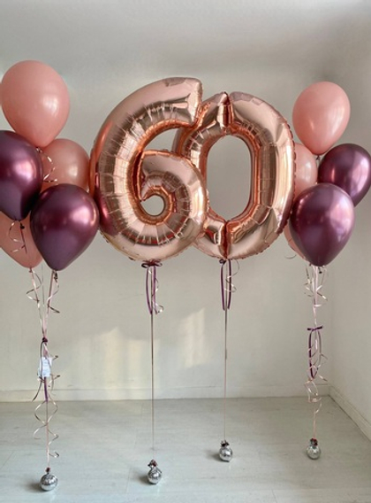 Воздушные гелиевые шары на юбилей 60 лет бордовый/розовое золото/пудра №4801