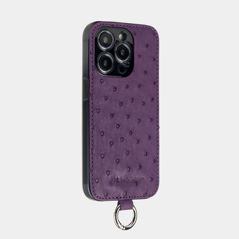 Чехол для iPhone 14 Pro из кожи страуса, фиолетового цвета