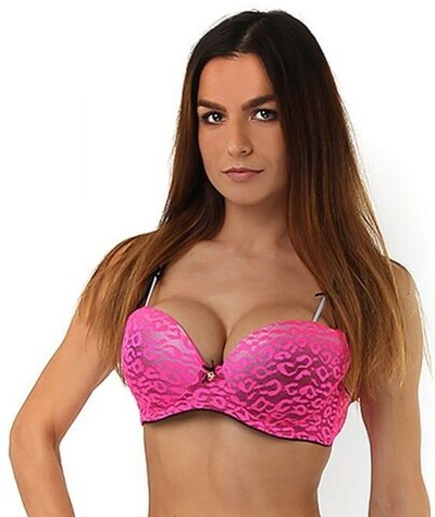Ярко-розовый бюстгальтер с пуш-ап и леопардовым принтом (Размер: 38C) (Цвет: розовый леопард)