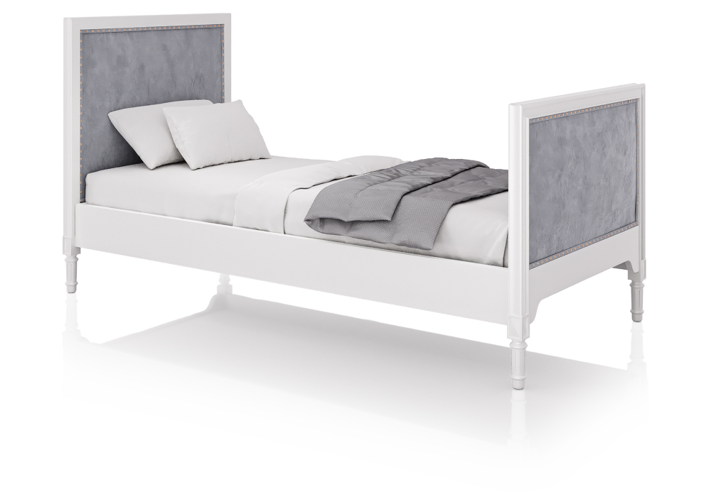 Кровать подростковая Elit (белый, серая ткань)