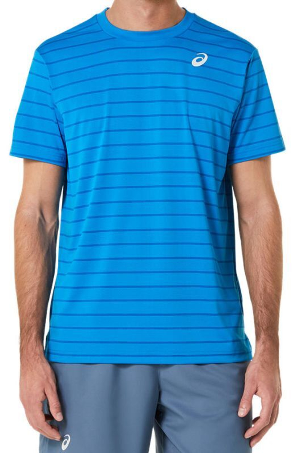 Мужская теннисная футболка Asics Court Stripe SS Top - directoire blue