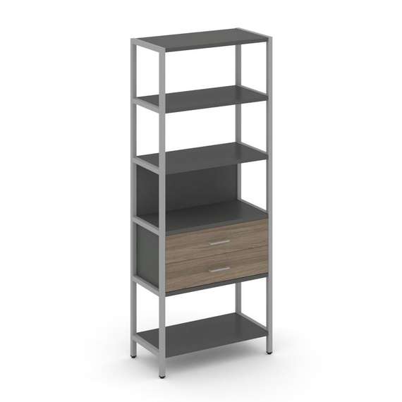 Shelf System Односекционный стеллаж пятиярусный с ящиками SN.STM-512 Антрацит/Вяз Благородный/Металл