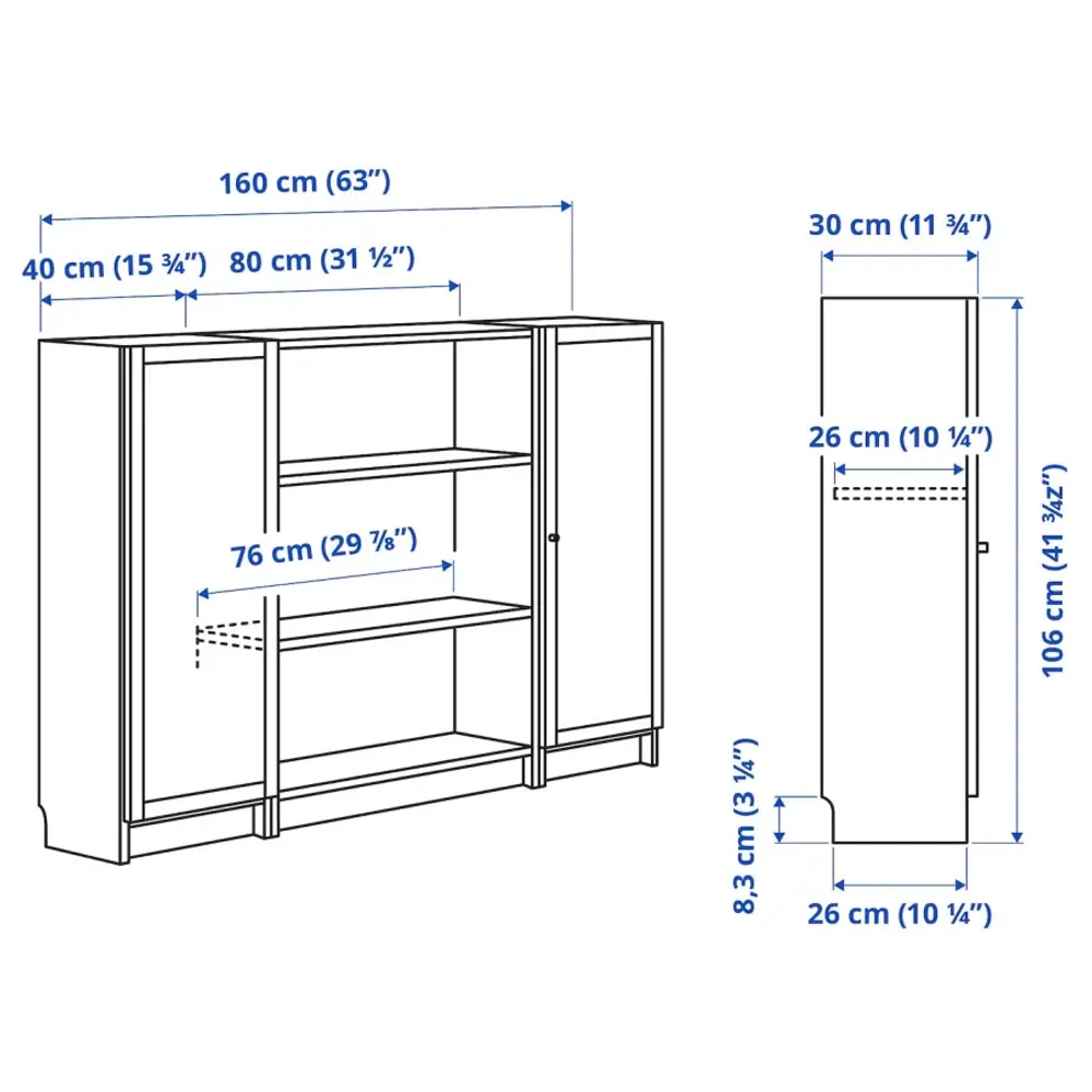 Книжный шкаф -  BILLY / OXBERG IKEA/ БИЛЛИ/ ОКСБЕРГ ИКЕА,160х106 см, под беленый дуб
