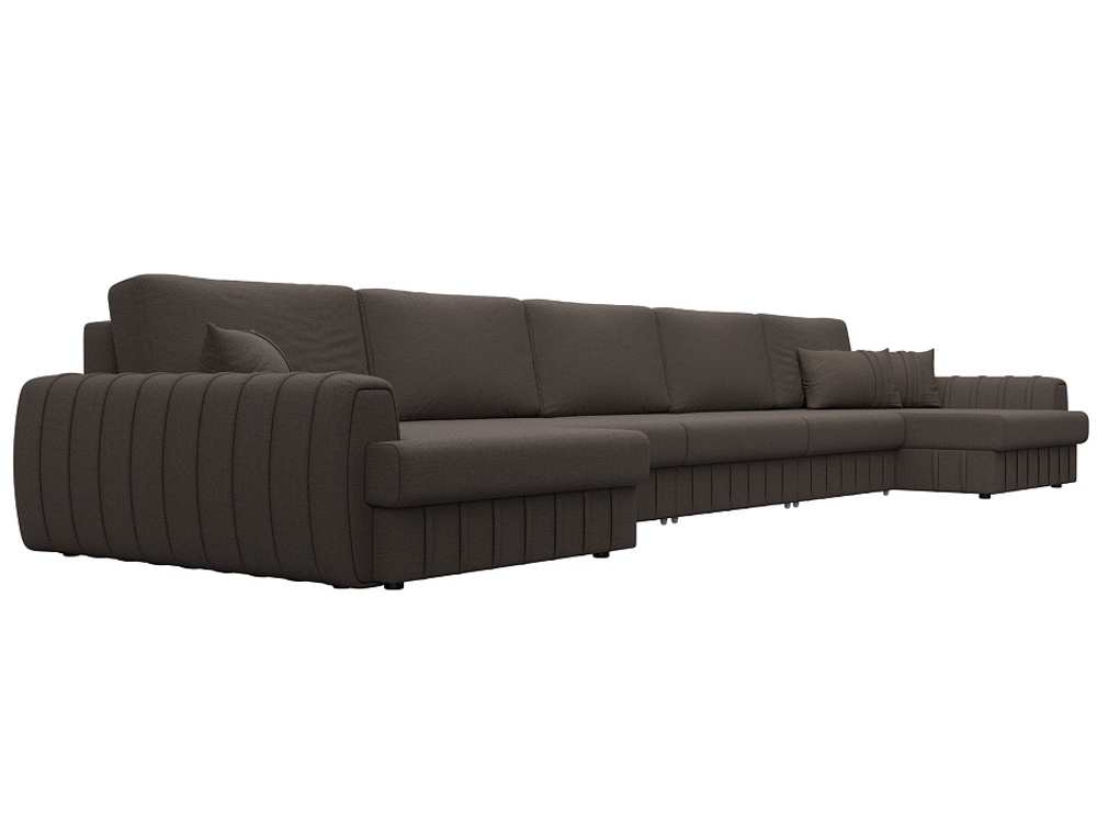 Диван П-образный Лига-057 НПБ МегаЛонг, Амур 05 коричневый, Рогожка, 129351