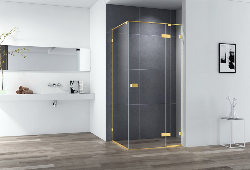 Душевой уголок Cezares BELLAGIO-A-1-100-C-BORO, 100х100х197, профиль брашированное золото, прозрачное стекло