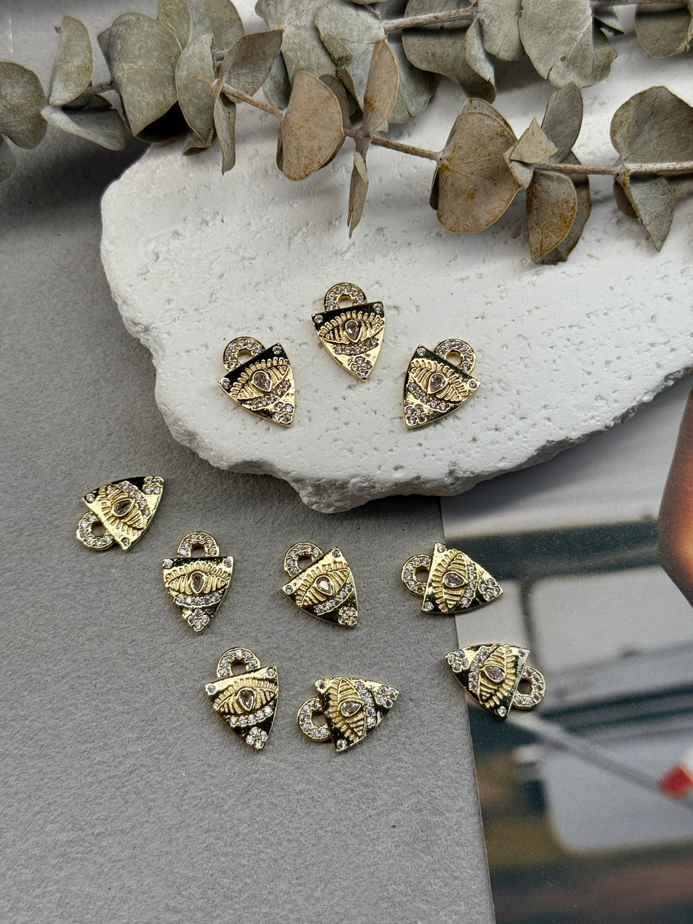 Подвеска "Секрет" фианитами, позолота 14k, 16*12 мм, 2 штуки