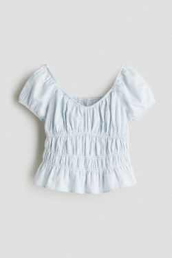 H&M Блузка из плиссированного хлопка, светло-голубой