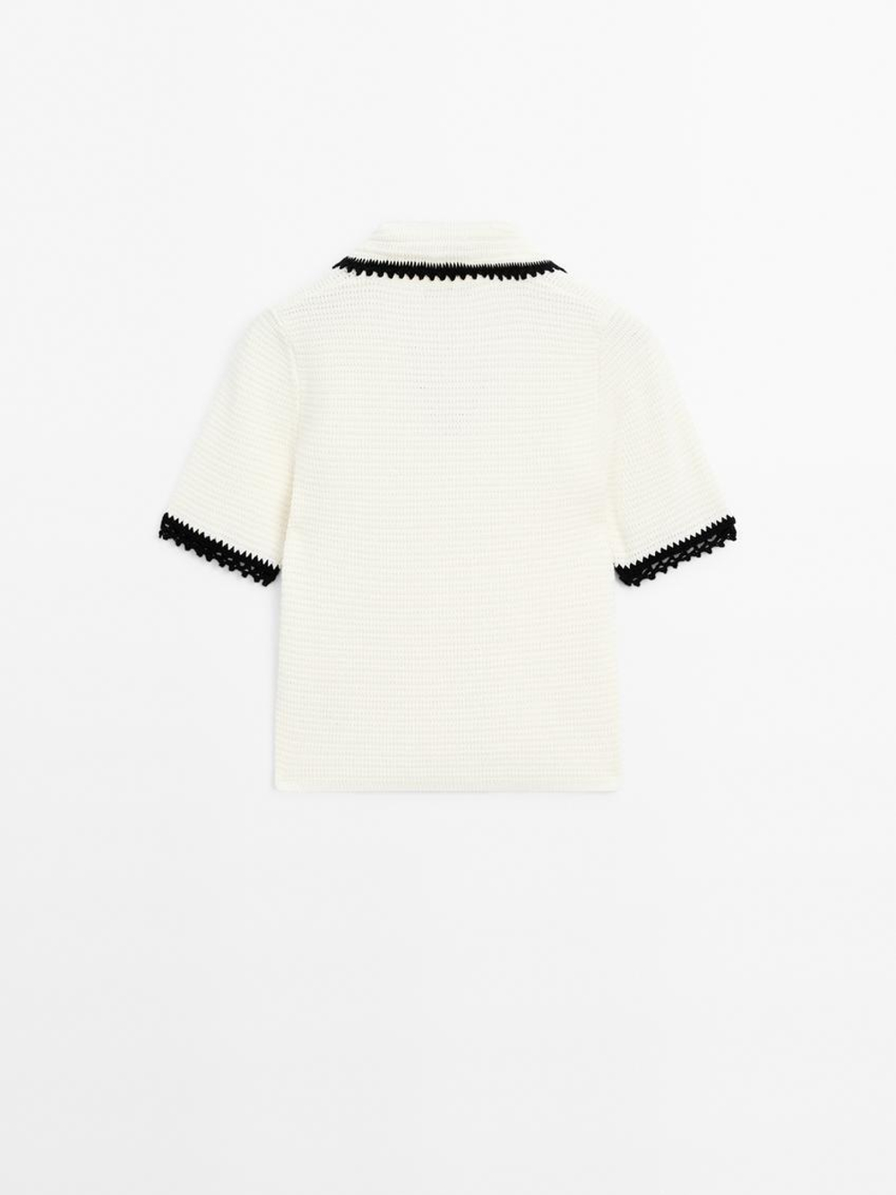 Massimo Dutti Свитер поло из кружева кроше, натуральный, кремовый