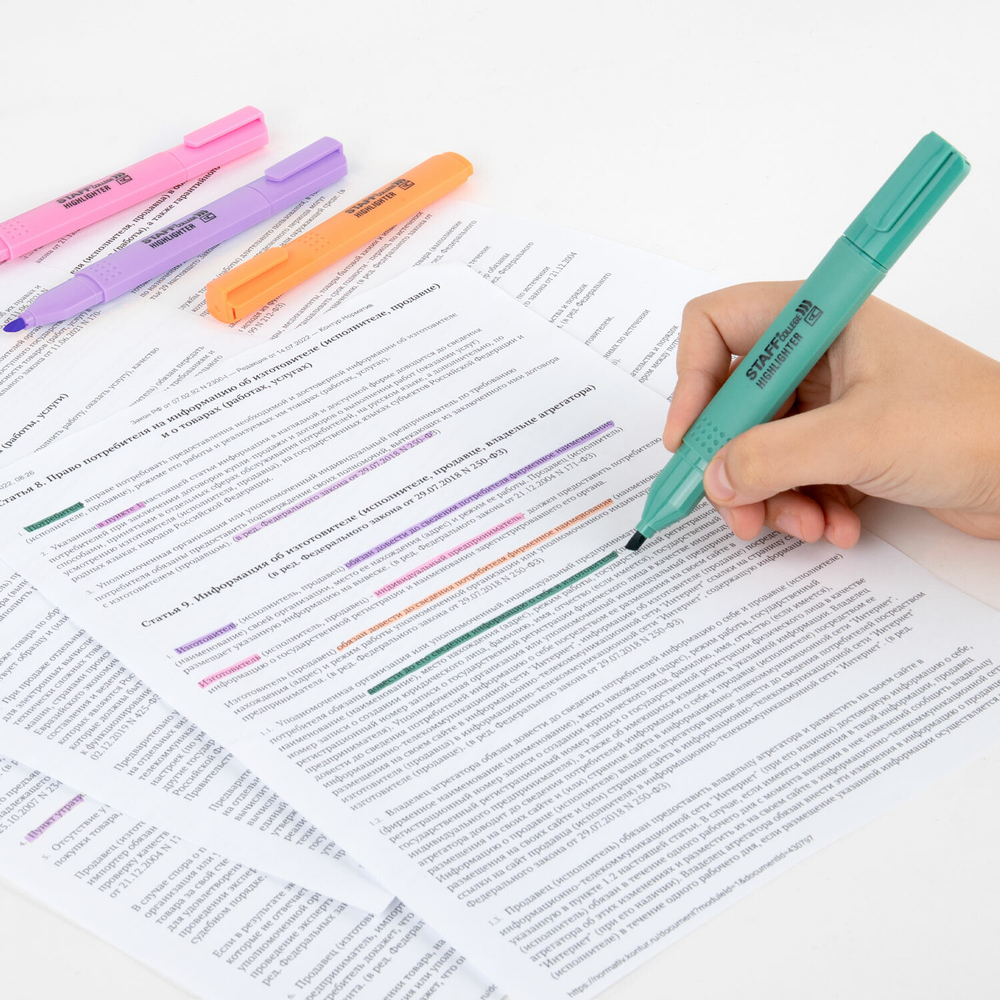 Набор текстовыделителей 4 ПАСТЕЛЬНЫХ ЦВЕТА, АССОРТИ, STAFF College «STICK PASTEL», линия письма 1-4 мм, скошенный наконечник, 2 упаковки.