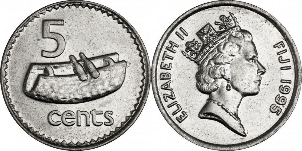 Фиджи 5 центов, 1990 - 2006 Барабан XF