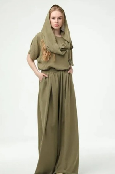 Костюм /хаки жатка/блуза+ палаццо