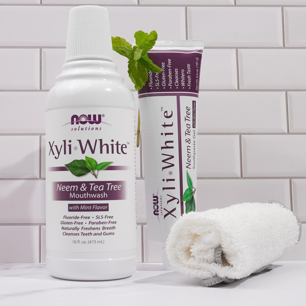NOW Foods, Solutions, XyliWhite™, ополаскиватель для рта, ним и чайное дерево с мятой, 473 мл (16 жидк. унций)