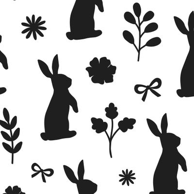 Кролики и цветы силуэты