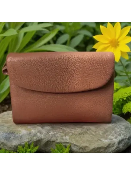 Компактный кошелек натуральная кожа персиковый