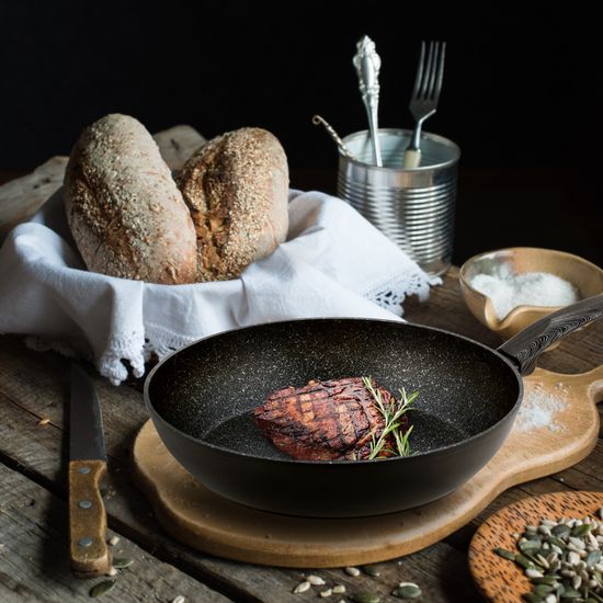 Сковорода 26 см. из кованого алюминия Kamille KM-4130 с антипригарным покрытием PTFE чёрный мрамор