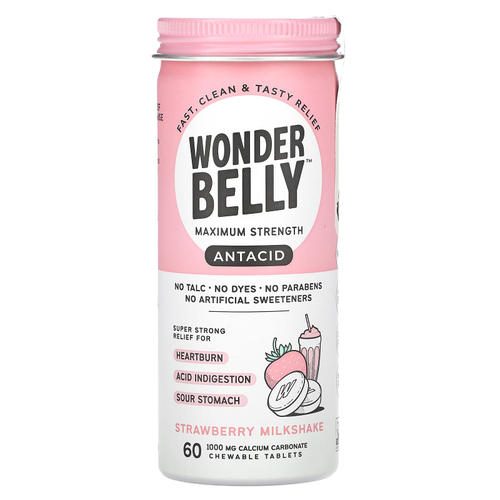 Wonderbelly, Antacid, клубничный молочный коктейль, 60 жевательных таблеток (1000 мг в каждой таблетке)
