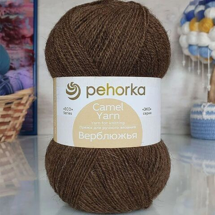 Верблюжья пряжа Россия Pehorka (Пехорка) 65%вербл.шерсть 35%объемн.акрил 5х100г/600м 062-Каштан