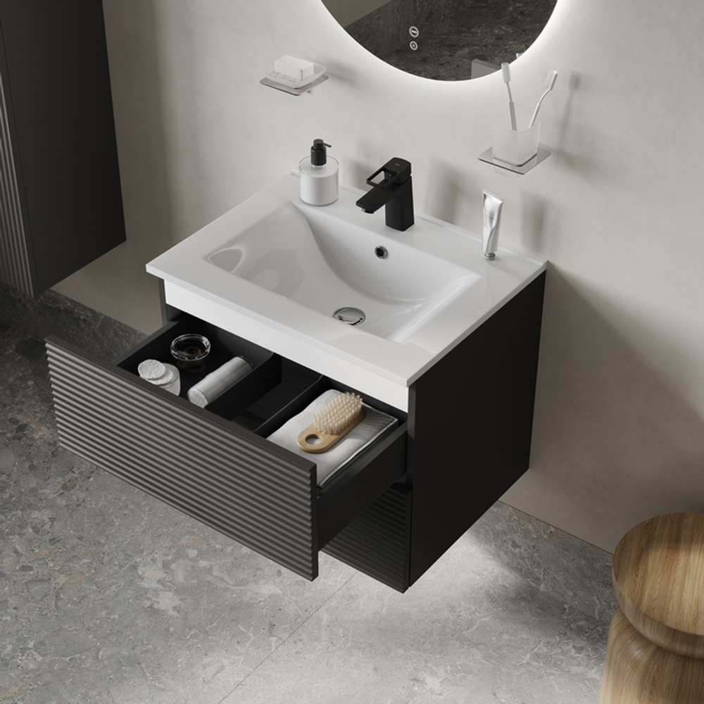 Тумба с умывальником IDDIS Bild, подвесная, 60 см, темно-серый, BIL60G0i95K