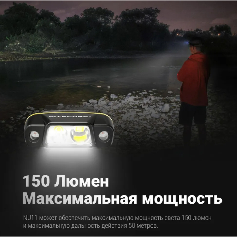 Фонарь налобный Nitecore NU11 140 люмен бесконтактное управление