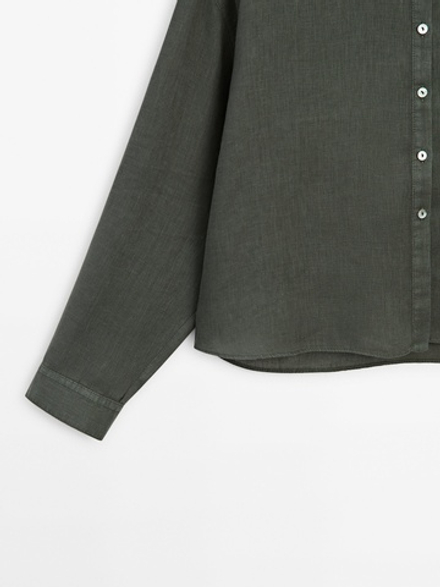 Massimo Dutti Рубашка из 100% льна, темно-зеленый