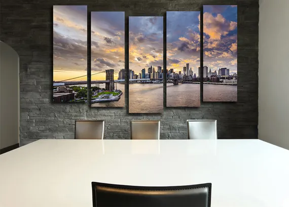 Модульная картина "Вечерний Бруклинский мост"