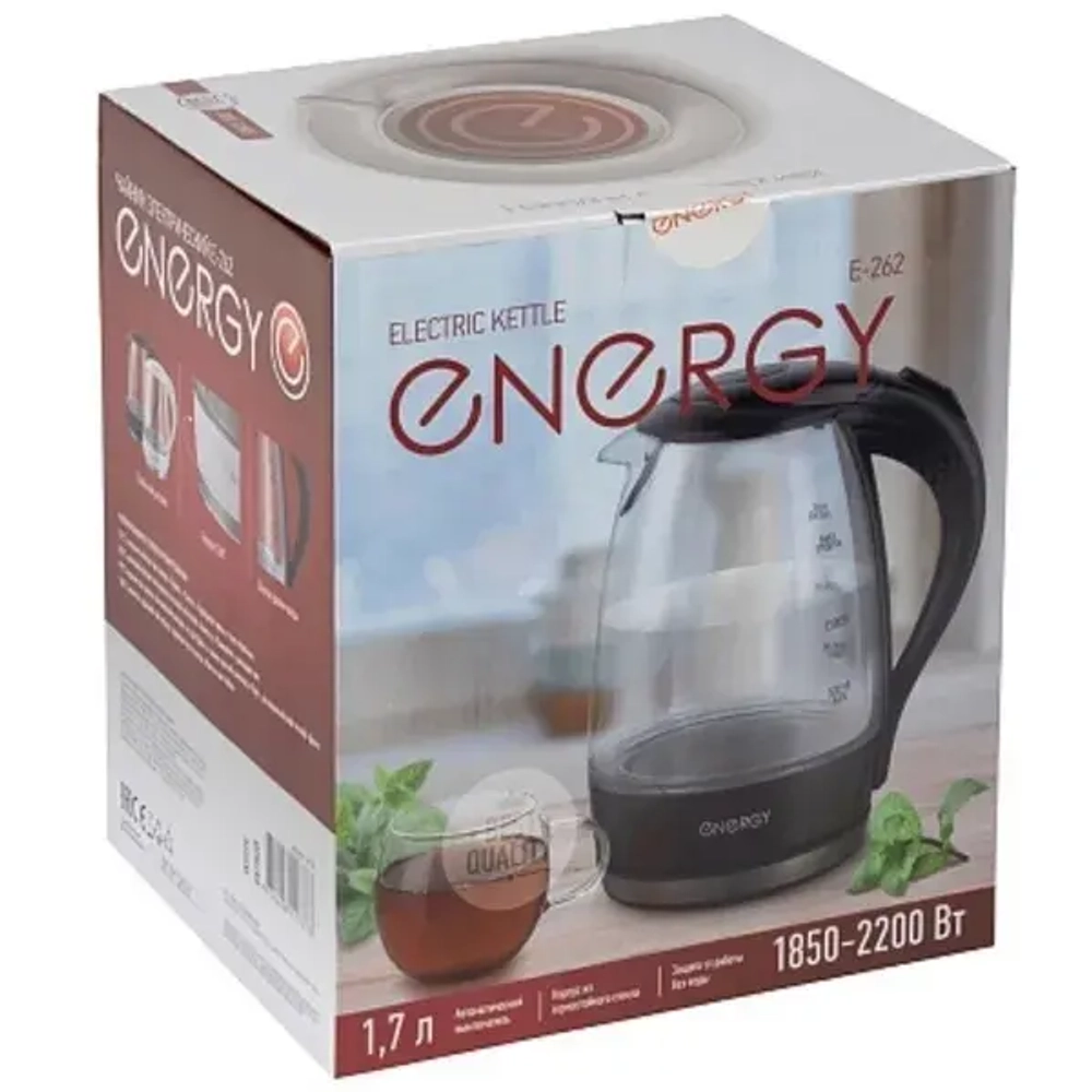 Чайник стеклянный 1,7л «ENERGY» белый Е-262