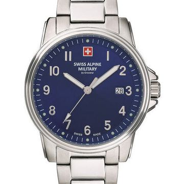 С браслетом Мужские наручные часы с серебряным браслетом Swiss Alpine Military 7011.1135 mens 40mm 10ATM
