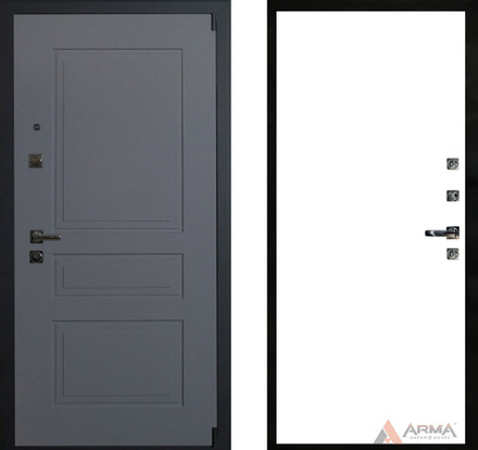 Входная металлическая дверь Нео Ясень 06 (Гладкая) Софт белый без текстуры (фурнитура ХРОМ блестящий)