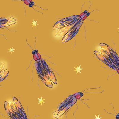 Светлячки и звезды на желтом фоне