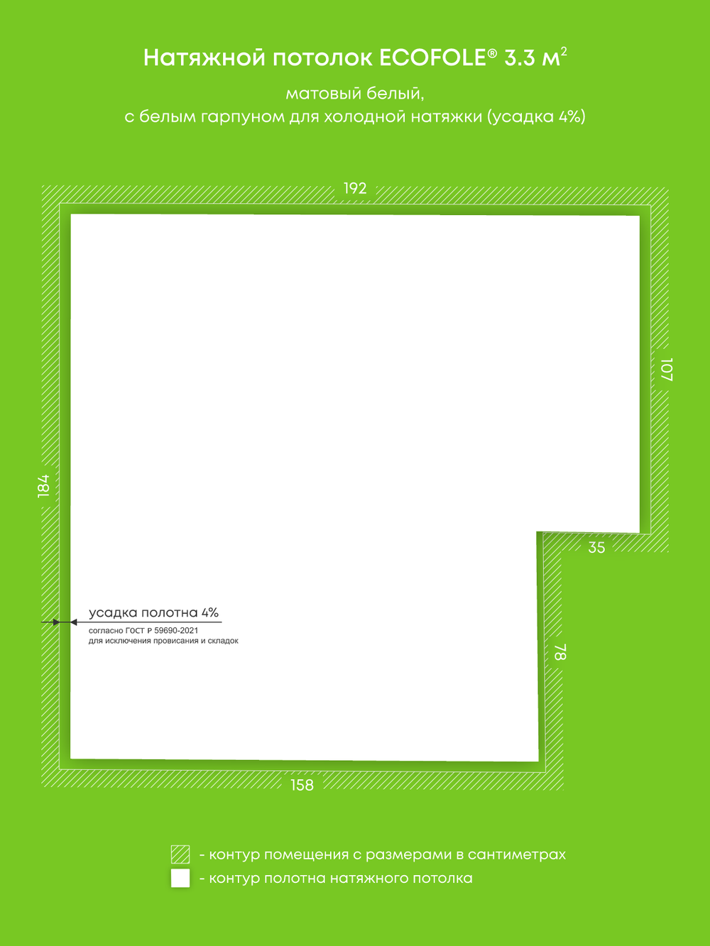 Матовый натяжной потолок 3.3 м2