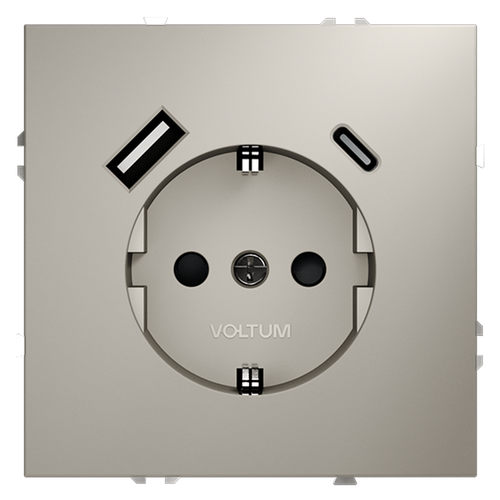 Розетка встраиваемая VOLTUM S70 с заземлением и защитными шторками, 16А, с USB, A+С, (кашемир)