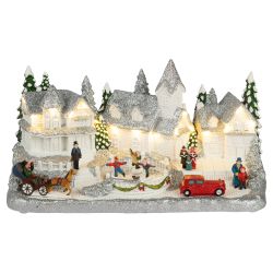 Светодиодная новогодняя фигура ЭРА EFIS-S08 композиция Снежная деревня теплый белый свет 3АА 31*16*16 см | Фигуры