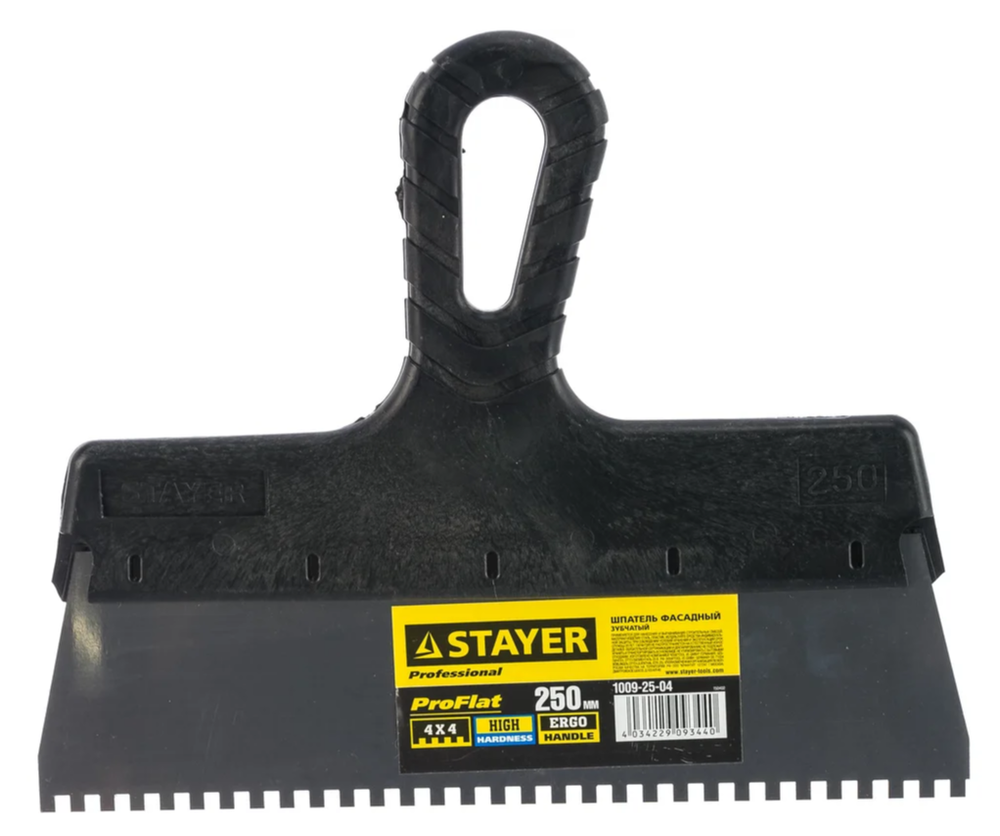 1009-25-04 STAYER PROFlat 250мм зуб 4х4мм Зубчатый фасадный шпатель