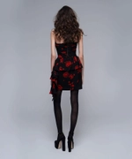 Rosalie, топ корсетный из черного шифона с крупными красными цветами