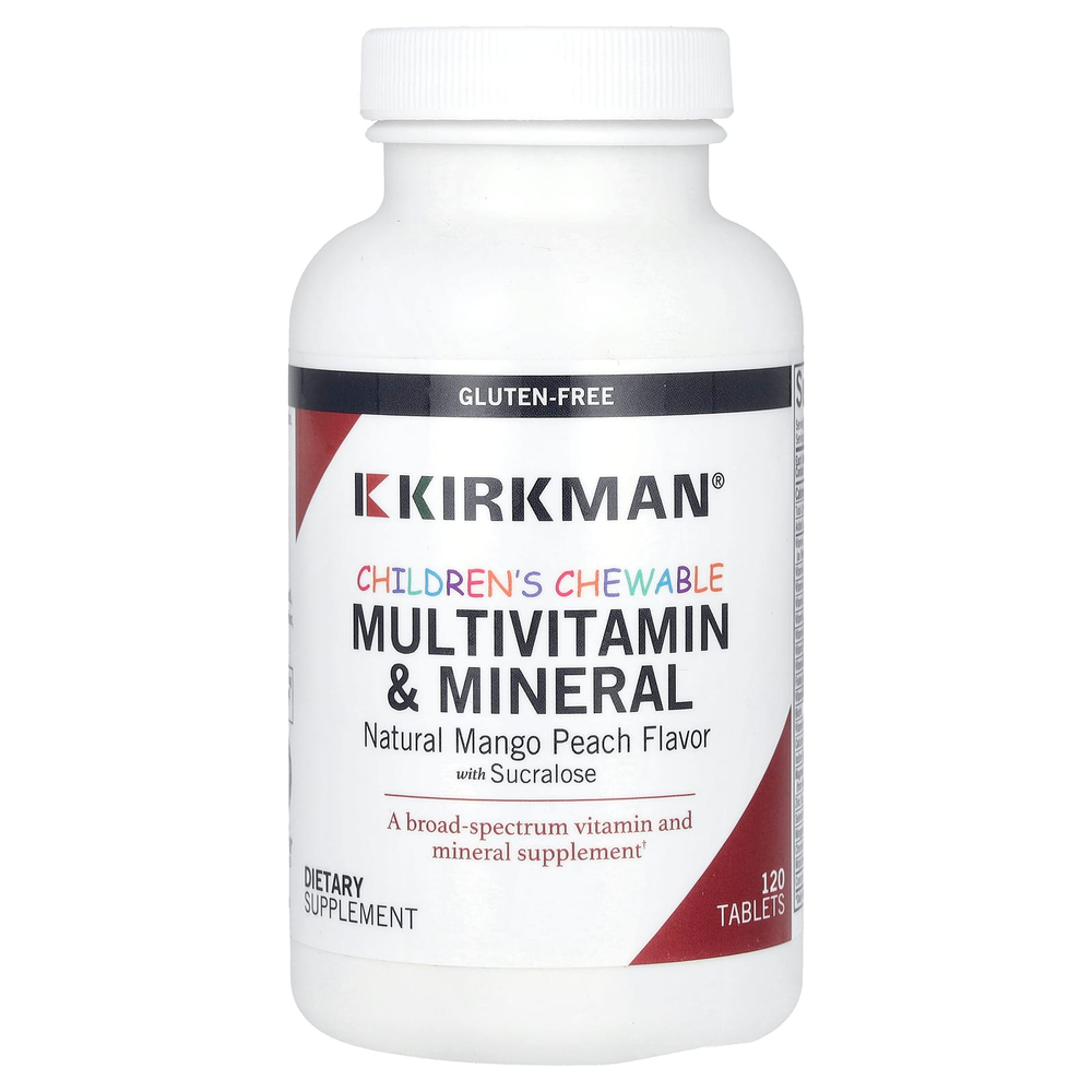 Kirkman Labs, жевательные мультивитамины и минералы для детей, натуральный вкус манго и персика, 120 таблеток