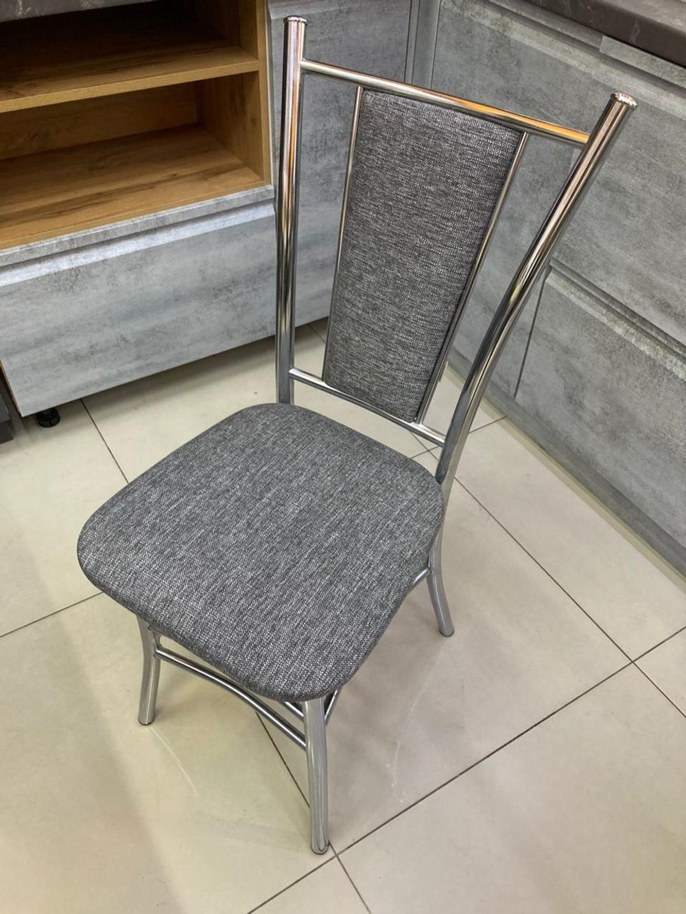 Стул Марсель каркас хром трапец. рогожка серая